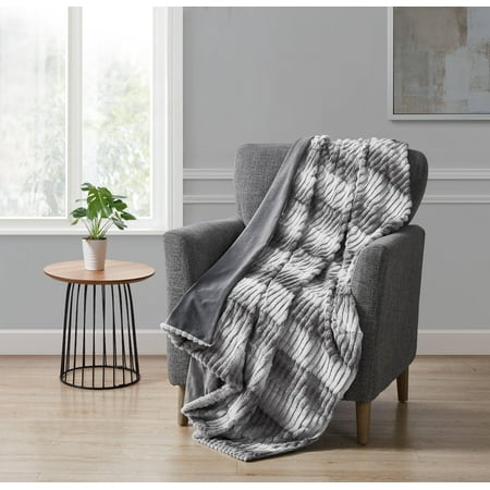 Better Homes & Gardens Leopard Faux Rabbit Fur Throw Blanket, 50 x 60, Grey