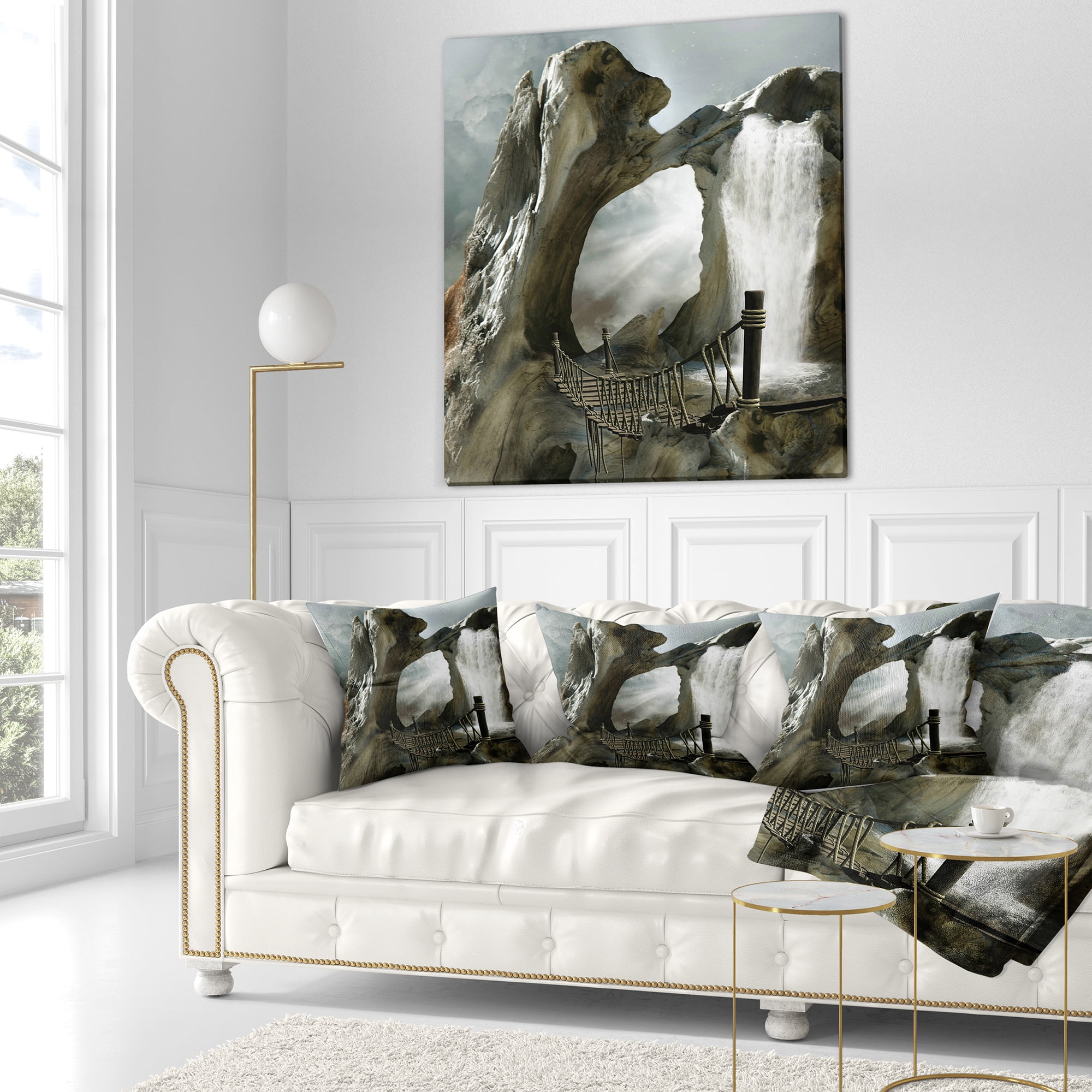 Designart Large Trunk with Waterfall - Landscape Printed Throw Pillow - 16x16