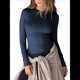 thumbnail image 1 of Camisetas Básicas de Cuello Redondo y Larga para Mujer, Corte Ajustado, Ropa Informal para Salir y Hacer Ejercicio, Camisetas de Punto Acanalado. Azul S, 1 of 8