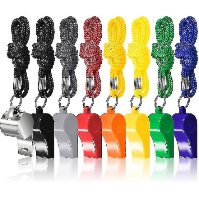 8 Packs Coaches Referee Whistles With Lanyards, Colorful Plastic And Stainless Steel Football Whistles For Sports Lifeguards