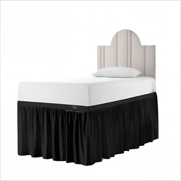 AUQ Twin XL Dorm Bed Skirt 32 Inch Drop, Black Solid