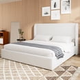 thumbnail image 3 of Queen Size Boucle Bed Frame, Upholstered Cloud Bed Frame with Headboard, Solid Wood Legs & Slats, No Box Spring Needed, White, 3 of 8
