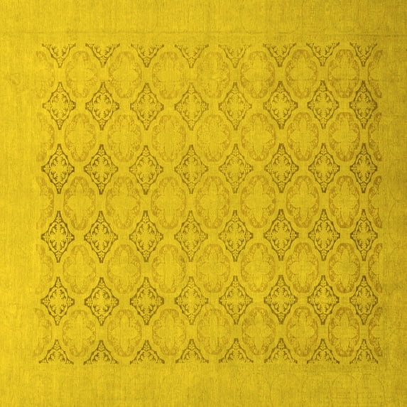 Ahgly Company Machine Washable Indoor Square Oriental Yellow Traditional Area Rugs, 4' Square