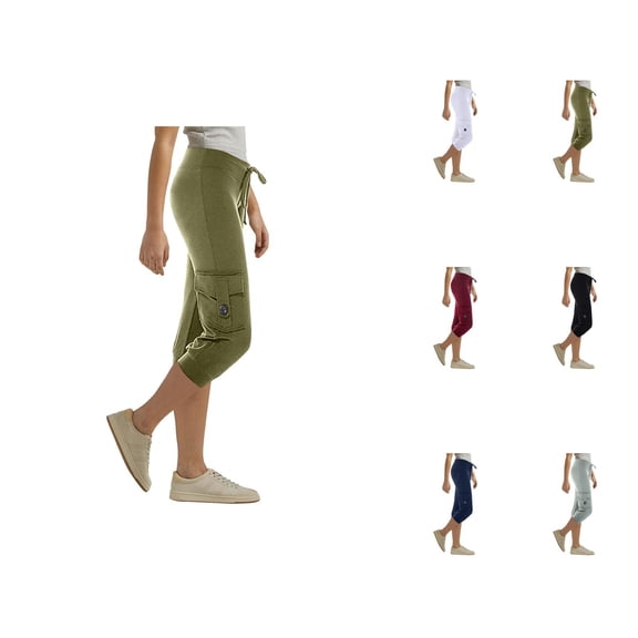 Capri Leggings for Women Summer Casual Elastic Waist Drawstring Cropped Cargo Leggings Capris Jogger Pants