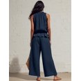 thumbnail image 3 of Women's Linen 2 Piece Outfits Sleeveless Ruffle Top Wide Leg Pants Summer Loungewear Beach Travel Sets, 3 of 8