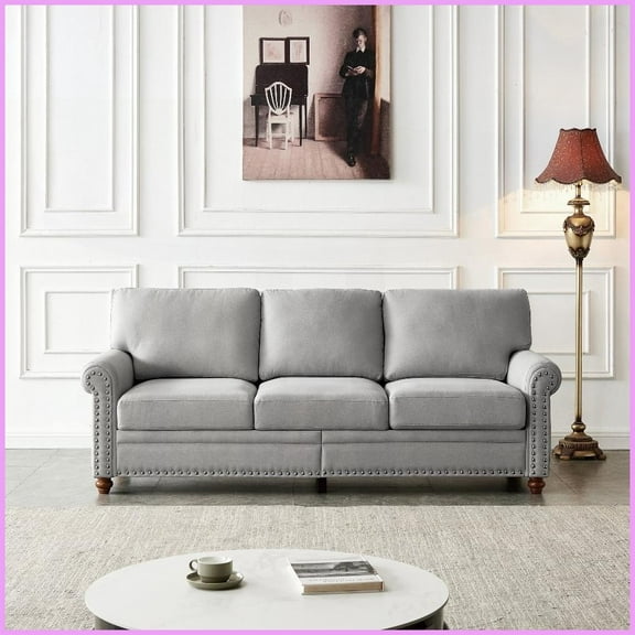 Modern Linen-Look Polyester 3-Seat Sofa with Storage & Removable Covers for Living Room, 82.7”L