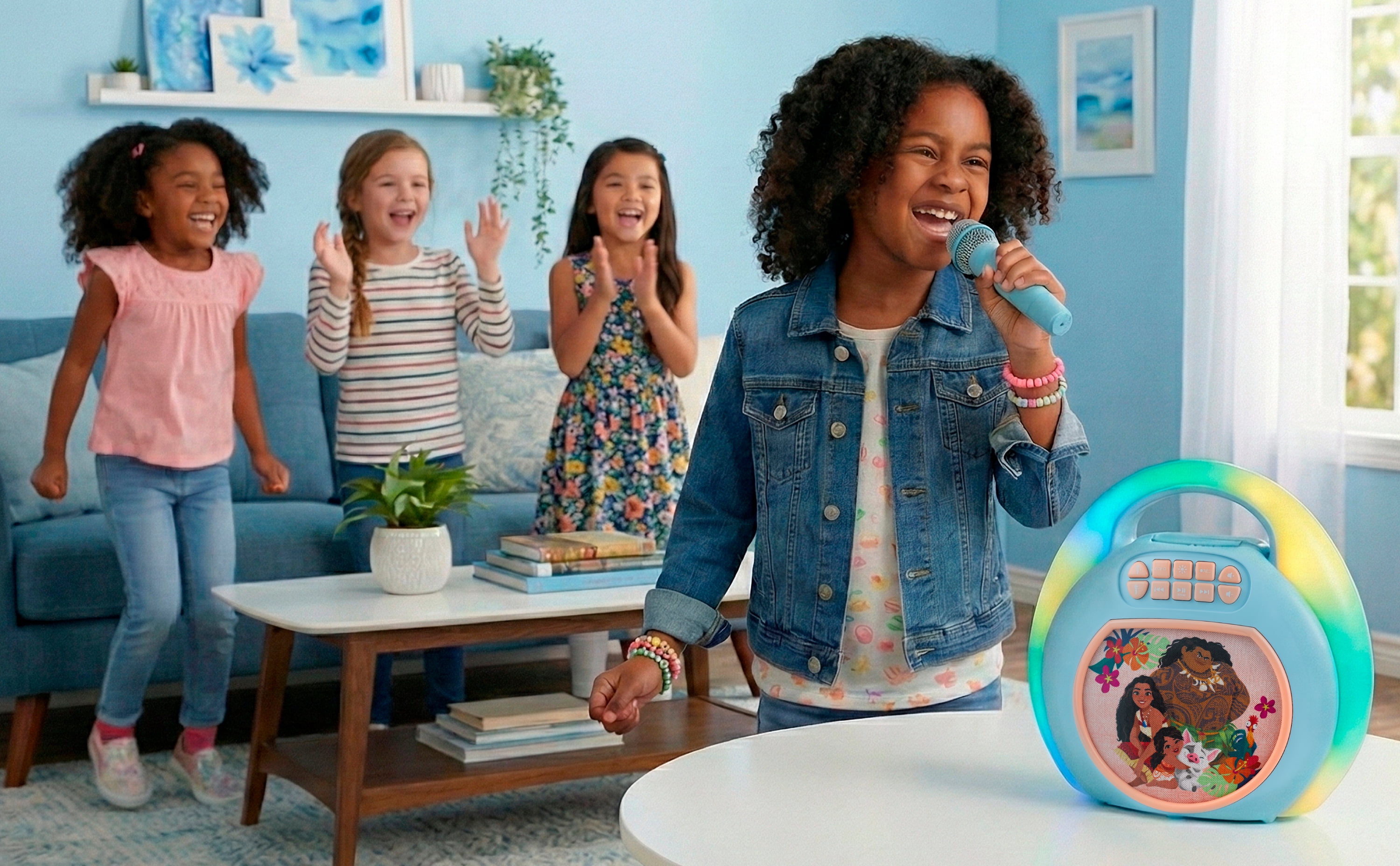 eKids Disney Moana Karaoke Machine for Kids, Bluetooth Speaker with Wireless Microphone