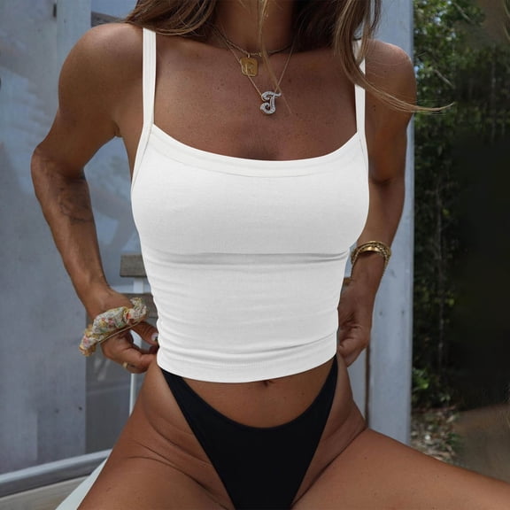 BLCHUNen Going out Tops for Women Casual Cropped Sleeveless Camisole Tops Slim Fitted Lightweight Summer Tops
