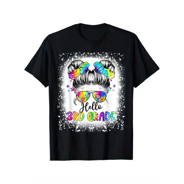 Hello 3rd Grade Messy Hair Bun Girl Back To School First Day girls boys T-Shirt