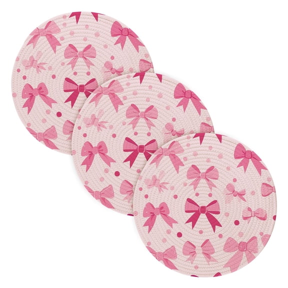 BZSMCE Mats for Pots,Pans Place Pink Bowknot Pattern Simple Style Pattern Pot Mats