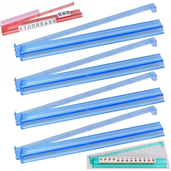 4Pcs Modern Mahjong Rack & Pusher Combo, Mahjong All-in-One Tile Rack & Pusher, Multicolor Acrylic Mahjong Rack & Pusher Combo, Clear Combo Rack (Bule)