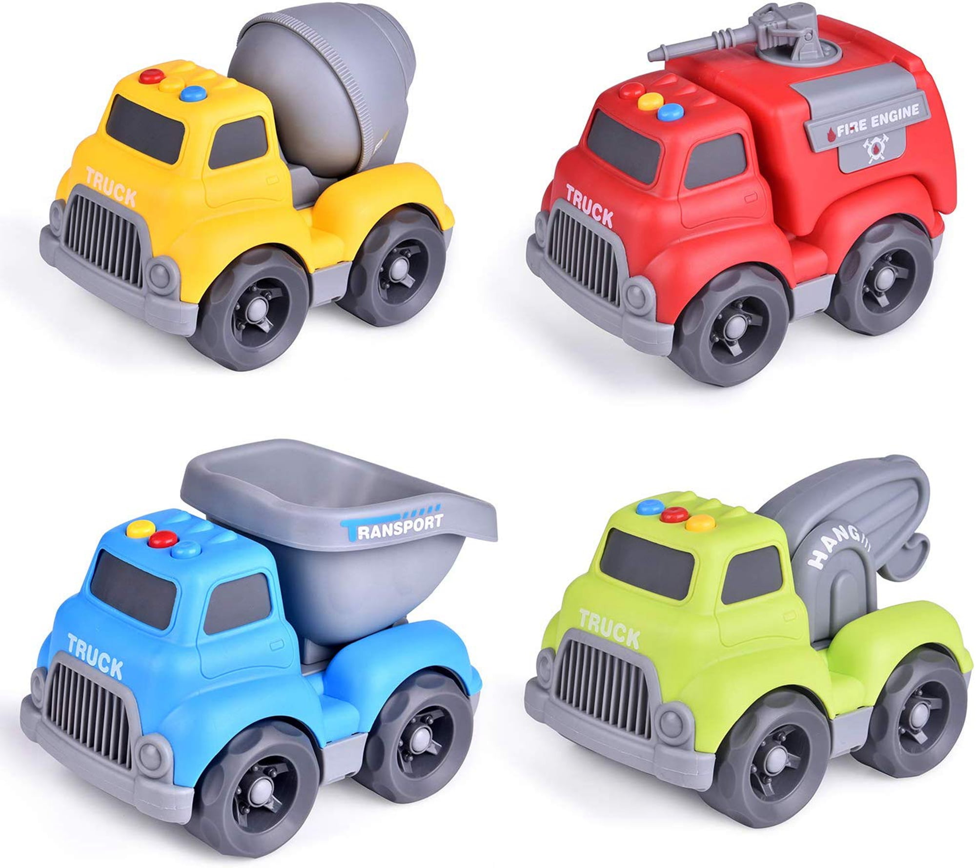Fun Little Toys 4 Pack Friction Powered Cars Construction Vehicles Toy