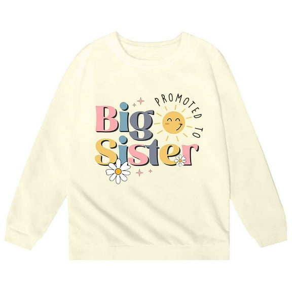 Cnbwig Girl's Hoodies Lined Sweatshirt Crew Neck Long Sleeve Sweatshirt Toddler Baby Outfits Big Sister Letter Printed Pullover Hoodless Loose Sweatshirt for Girls Trendy Jacket A-Beige 1 3-4 T