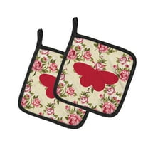 Butterfly Shabby Chic Yellow Roses Pair of Pot Holders