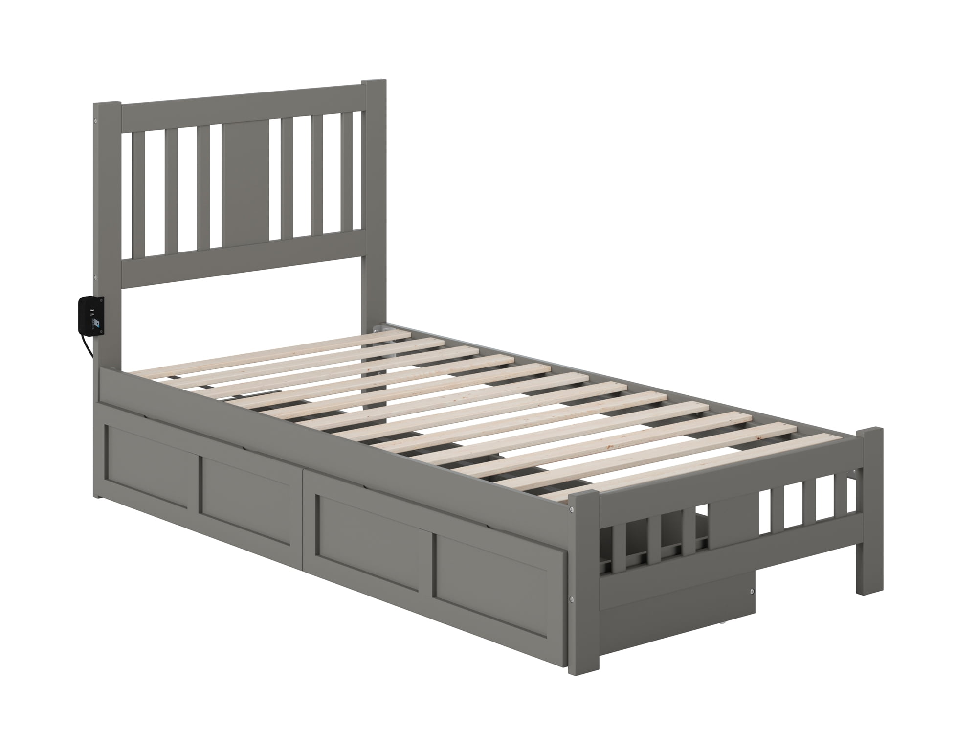 AFI Tahoe Twin Wood Platform Bed with Headboard Footboard & 2 Storage Drawers, Grey