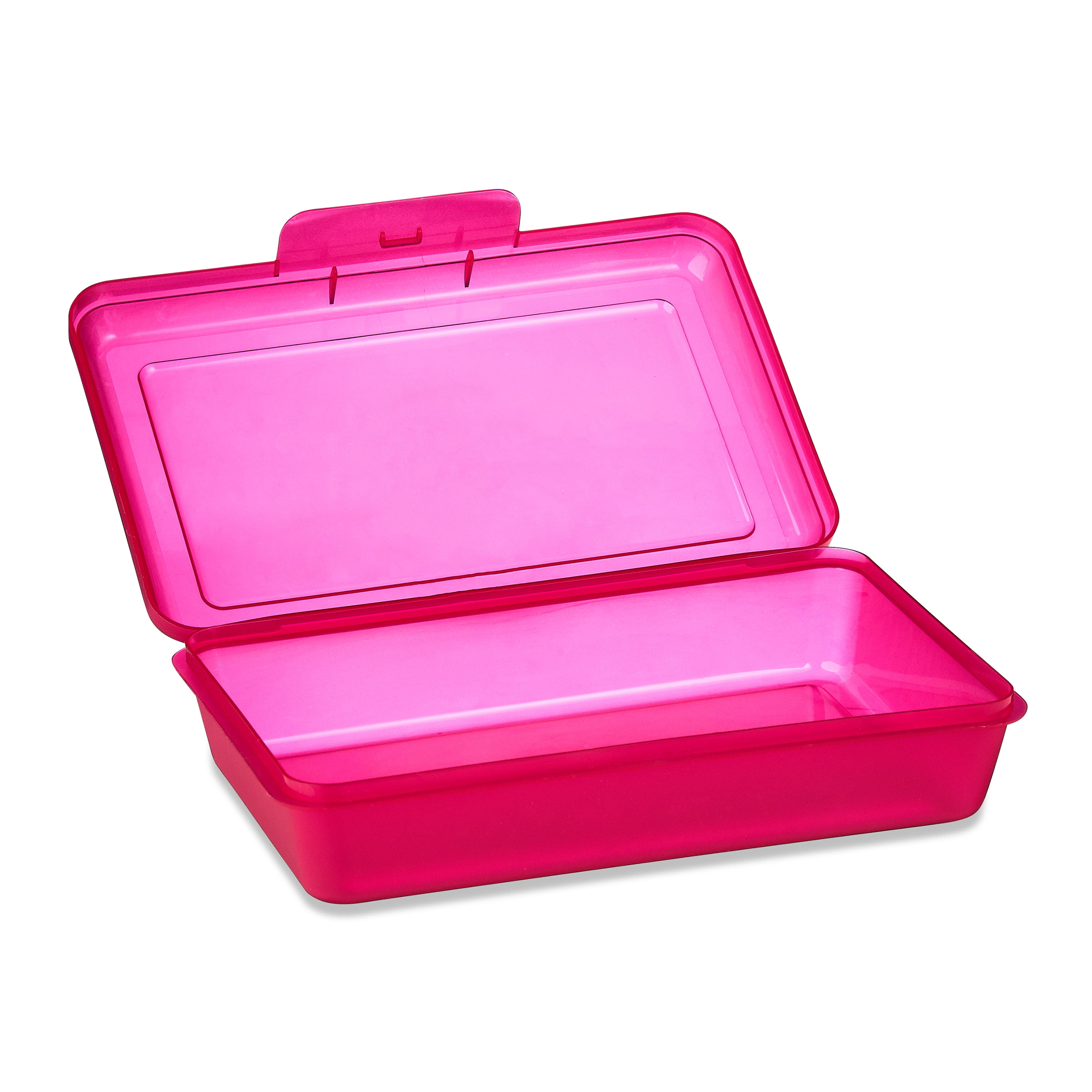 Pen+Gear Lightweight Plastic Pencil Box with Snap-on Lid, Translucent Fuchsia Burst, 12-Pack