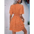 thumbnail image 6 of Women Summer Casual Floral Print Short Flutter Sleeve Mini Dress Casual Sundress V Neck Sun Dresses Orange Color L, 6 of 9