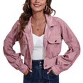 thumbnail image 1 of Chaqueta Corta Hombro Caído Puff Manga Larga Bolsillo Botón Tops Casuales para Mujer Amaranto XL, 1 of 6