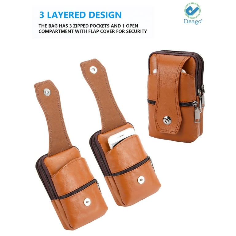 Deago Leather Cell Phone Purse Crossbody Shoulder Bags Men Belt Clip Phone  Holsters Case Belt Loop Pouch Waist Bag Pack for iPhone 12 Pro Max, iPhone  12 Pro, Samsung s10+ (Coffee) 
