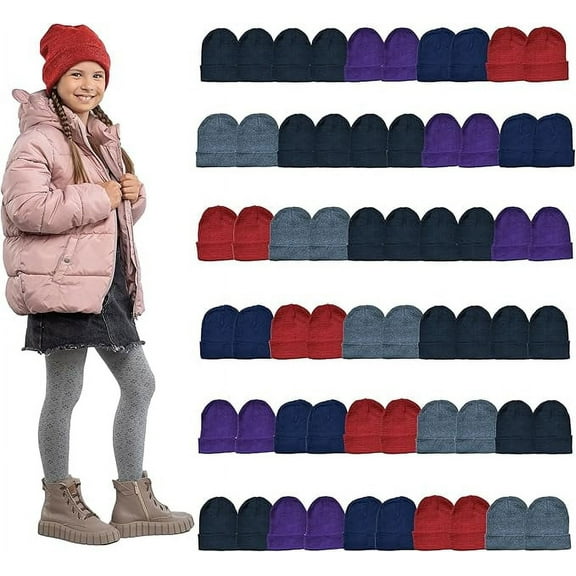 60 Pack of Yacht & Smith Wholesale Beanies, Bulk Thermal Winter Hat for Kids