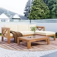 thumbnail image 2 of SYNGAR 5 Piece Patio Sofa Set, Outdoor Conversation Sofa Chairs Set with Coffee Table, Wood Sectional Furniture Set with Beige Cushions, for Backyard, Poolside, Balcony, Deck, Garden, D8130, 2 of 10