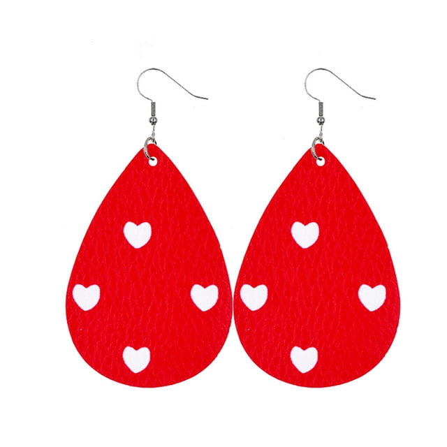Pendientes de Cuero Qarigey gota de agua rojos
