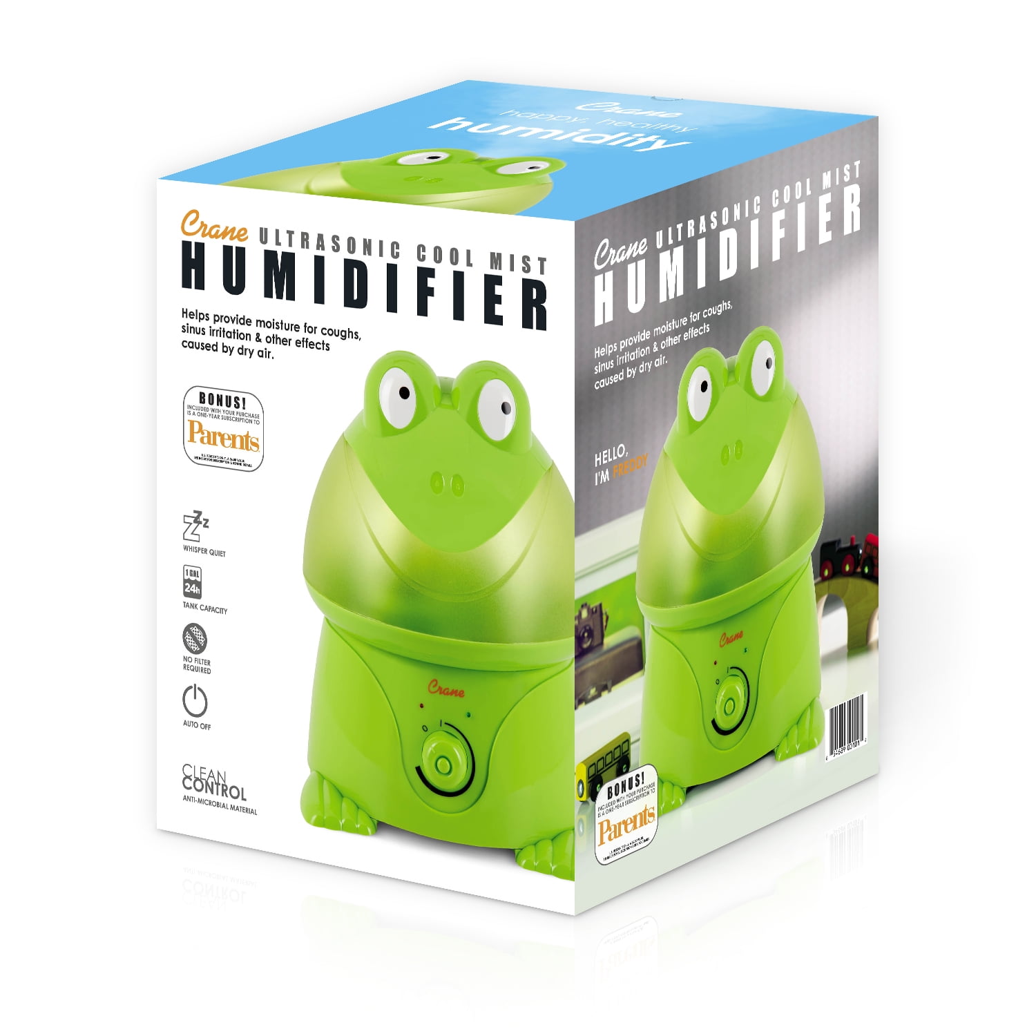 Crane USA Adorable Ultrasonic Cool Mist Humidifier, 1 Gallon, 500 Sq Ft Coverage, 24 Hour Run Time - Frog