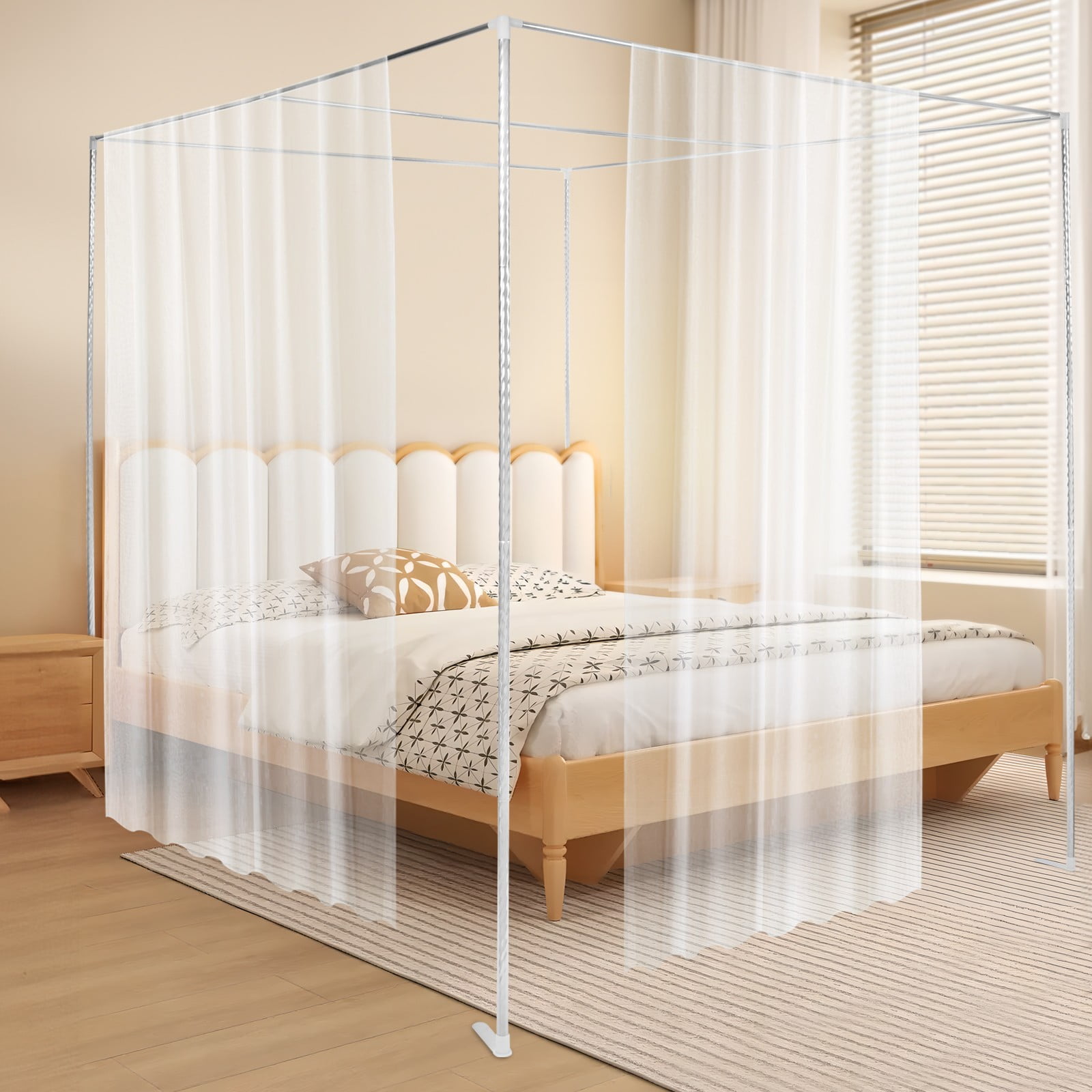 DUYIWAA King Size Metal Canopy Bed Frame 4 Corner Bedding Canopy Frame Post Stainless Steel Mosquito Net Bracket 2*2*2m