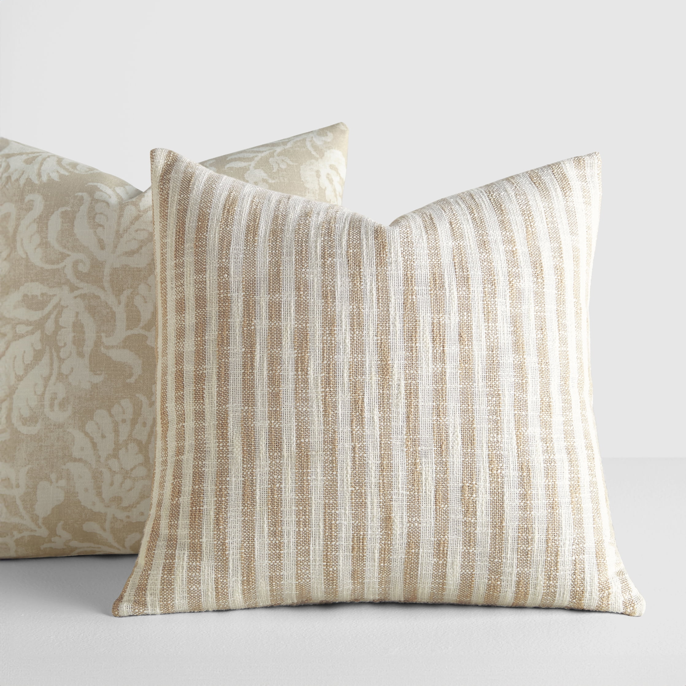 Noble Linens 2-Pack Decor Throw Pillows Floral Natural and Yarn-Dyed Bengal Stripe