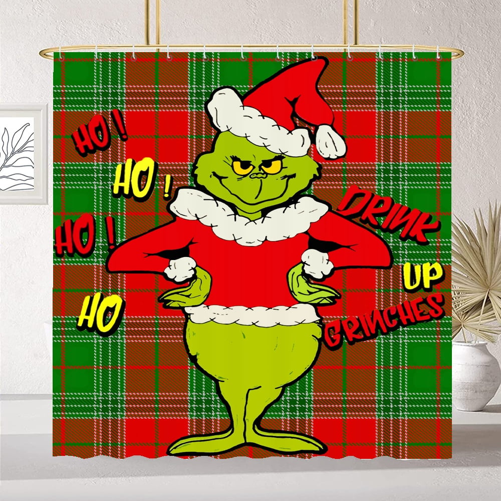 Christmas Grinch Shower Curtain, Light Weight Cloth Shower Curtain