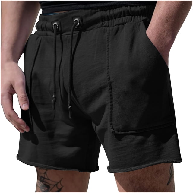 Pantalones Cortos Atléticos de Color Sólido con Cordón Bolsillos de Cintura Elástica, Pantalones Cortos Atléticos Deportivos Y Casuales para Hombres
