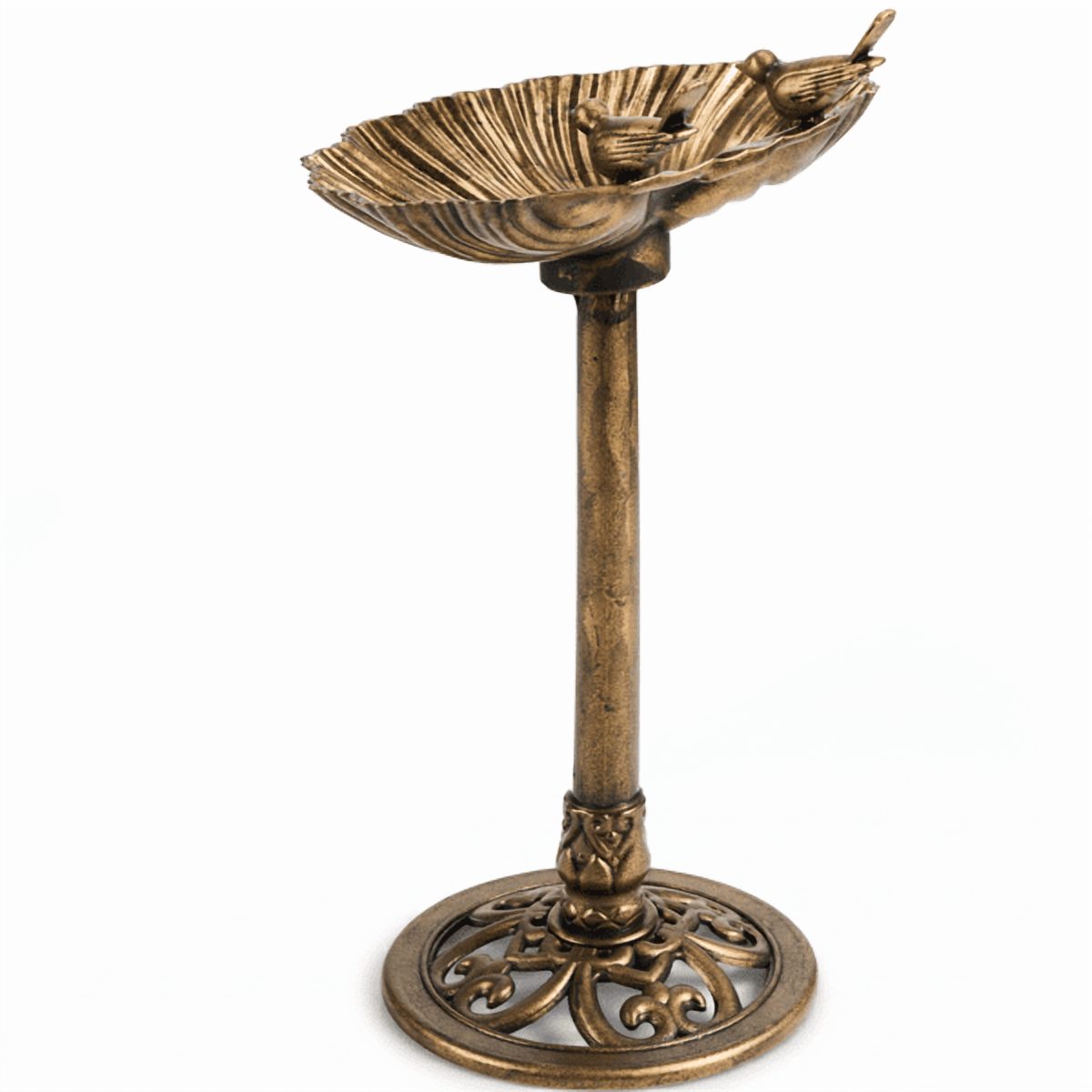 Resin Bird Bath Basin with 2.5W Solar Fountain, Bronze Shell Edge Design, 50x36x81cm