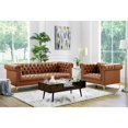 thumbnail image 2 of Ryder Brown Leather Chesterfield Club Chair - Gold Metal Y-Legs, 2 of 9
