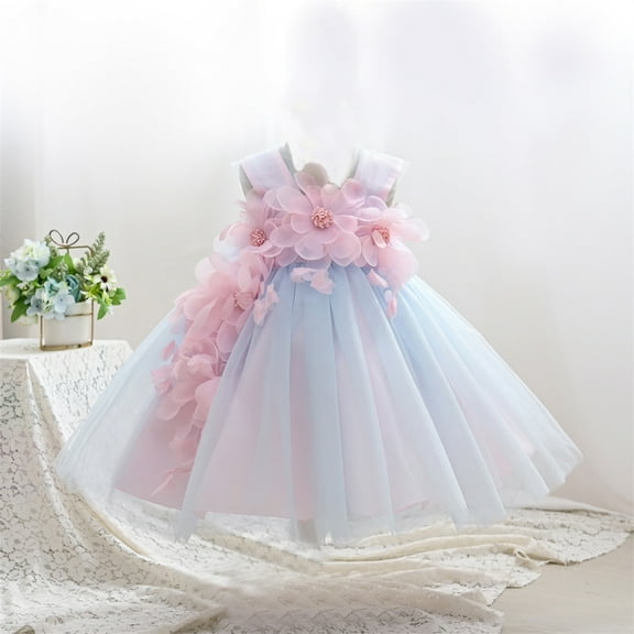 Bnwani Summer Mini Dress Girls Toddler Sleeve Bow Sleeveless Party Gown Skirt Girl Bowknot Bubble Dresses 3T