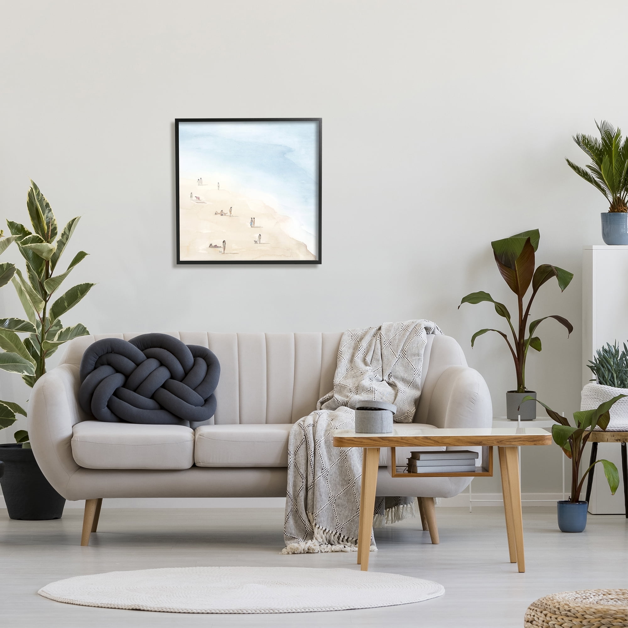 Stupell Industries People Lounging at Beach Soft Blue Coastal Landscape Nature Painting Black Framed Art Print Wall Art, 24 x 24