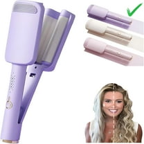 HIBIBUD Hair Waver Crimper, Curling Iron Hair Crimper Waver, Beach Waves Curling Wand, Ionic Deep Waver Hair Curler Tool with Ceramic 3 Barrel for Women, Dual Voltage, Anti-Scald (Purple)