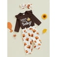 thumbnail image 5 of Baby Toddler Girls 3Pcs Thanksgiving Outfits 0 3 6 12 18 Months Long Sleeve Romper + Dots/Turkey Print Pants + Headband Set Fall Clothes, 5 of 9