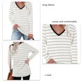 thumbnail image 4 of V Neck Striped Top Long Sleeve Side Slit Loose Casual Women's Pullover Sweatshirt for Office White S, 4 of 5