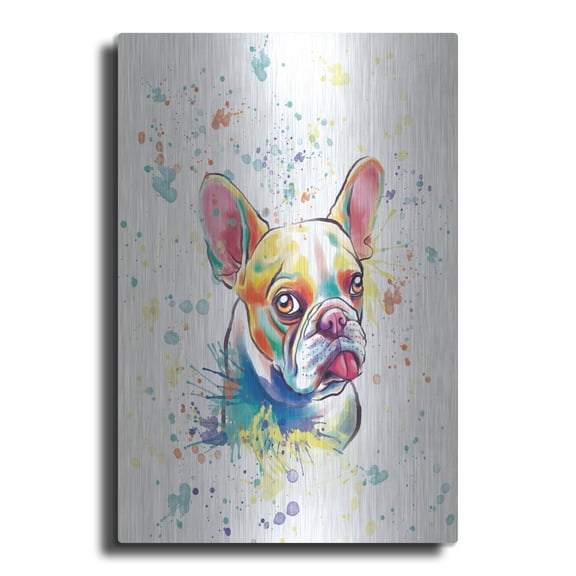 Luxe Metal Art 'Colorful Watercolor French Bulldog 2' by Furbaby Affiliates, Metal Wall Art, 24"x36"