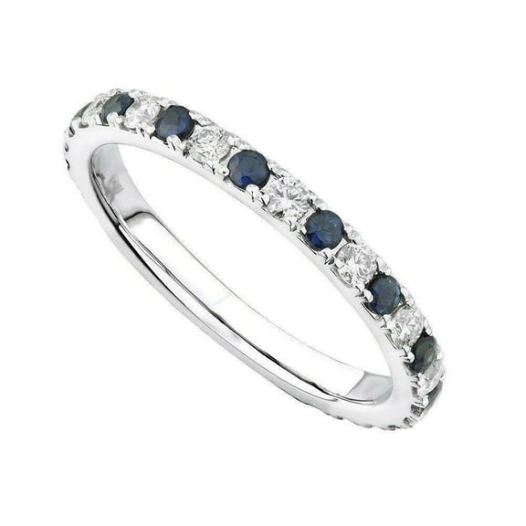 1.50ct Round Cut Sapphire Diamond Full Eternity Wedding Band Ring 14k White Gold Plated Silver
