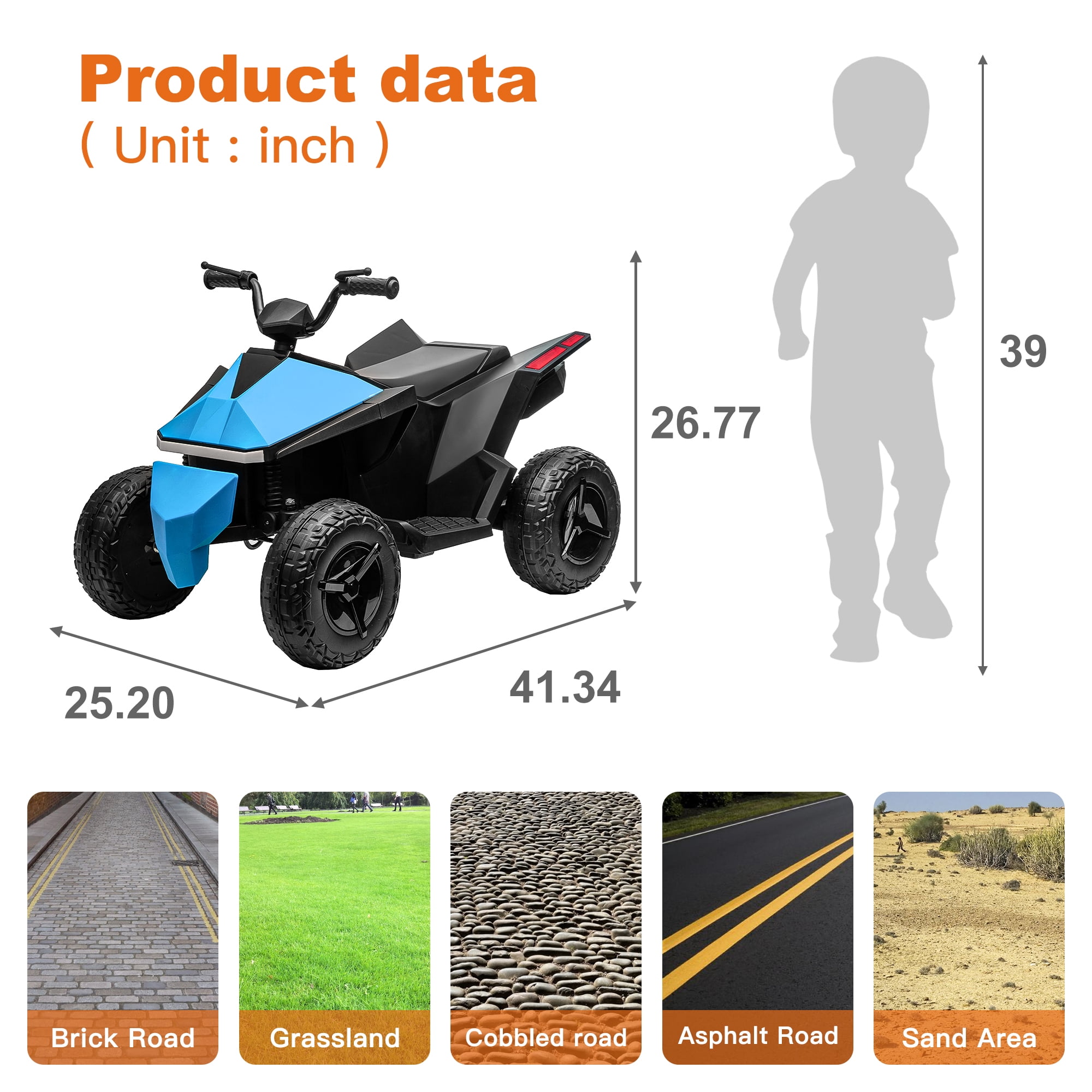 CIPACHO 12V Kids Ride On ATV Car, 4-Wheeler Electric Vehicle with Dual-Drive System, LED Front and Rear Dazzling Lights, Music, MP3, USB Interface, Blue CIPACHO 12V Kids Ride On ATV Car, 4-Wheeler Electric Vehicle with Dual-Drive System, LED Front and Rear Dazzling Lights, Music, MP3, USB Interface, Blue