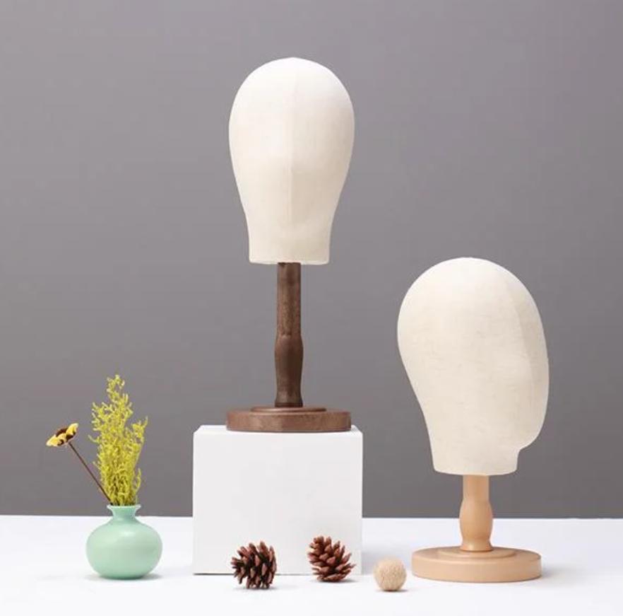 Wig Head Stand with Mannequin Head, Wood Tone Wig Stand - 21.3" Realistic Styling Head with Stable Base for Salon Displays / Hat, Cap, Wigs, Helmet Display