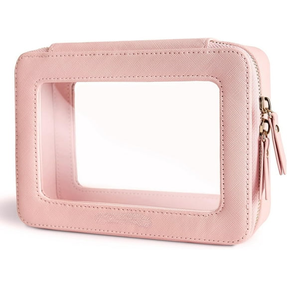 Clear Makeup Bag Organizer, Travel Toiletry Bag for Women, Waterproof Cosmetic Pouch with Zippers,Car Accessories Organizers and Storage Case,Pink