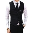 thumbnail image 2 of Joernso Men Suit Vest Waistcoat V Neck Sleeveless Solid Color Slim Fit Single-breasted Cardigan Formal Business Coat Groom Wedding Coat, 2 of 8