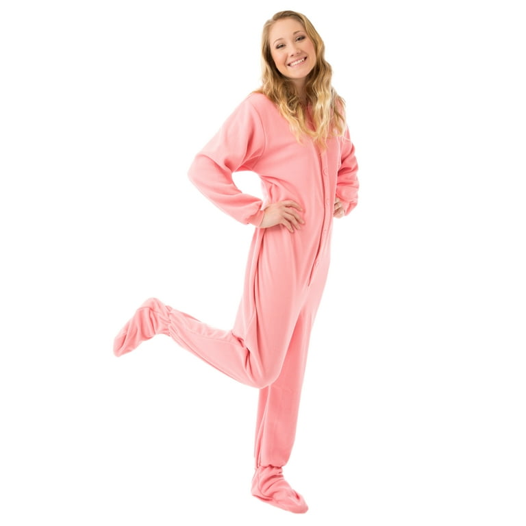 Pink Plush Onesie Footed Pajamas With Hood for Adults: Big Feet Onesies &  Footed Pajamas