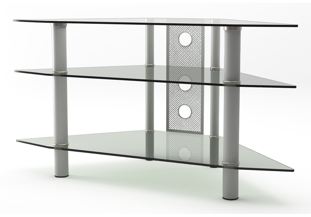 Ruby 44 Inch Corner Glass TV Stand Silver and Clear Glass
