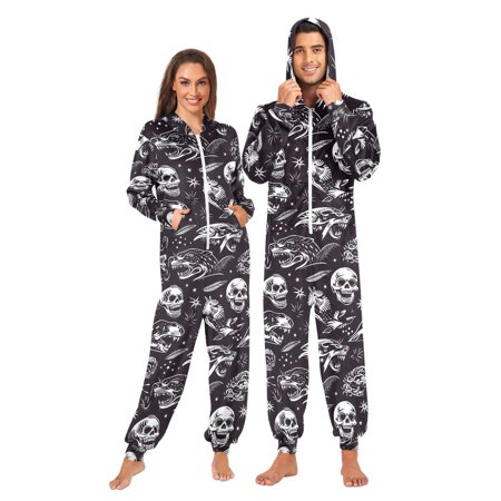 joogoo Goth Skeletons Unisex Adults Onesies Pajamas Jumpsuits L