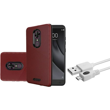 Red Micro Case Insten Textured Embossed Lines Dual Layer Hybrid PC/TPU Rubber Case Cover For Alcatel ONYX - Red (Bundle with Micro USB cable) ()