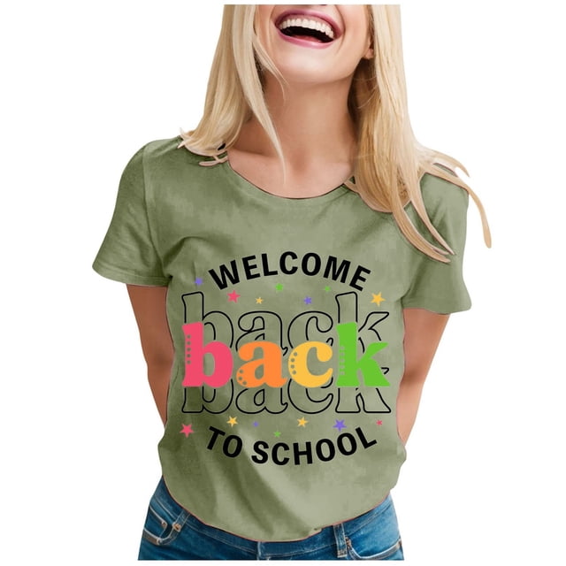 LUOGENLI T-shirts pour Femme pour Femmes T-shirts pour Dames à la Mode Rentrée des Classes Imprimé Manches Courtes Col Rond T-Shirt T-shirts pour Femmes T-shirts Graphiques T-shirts Amusants Vêtements d'Été Vert Clair TTG