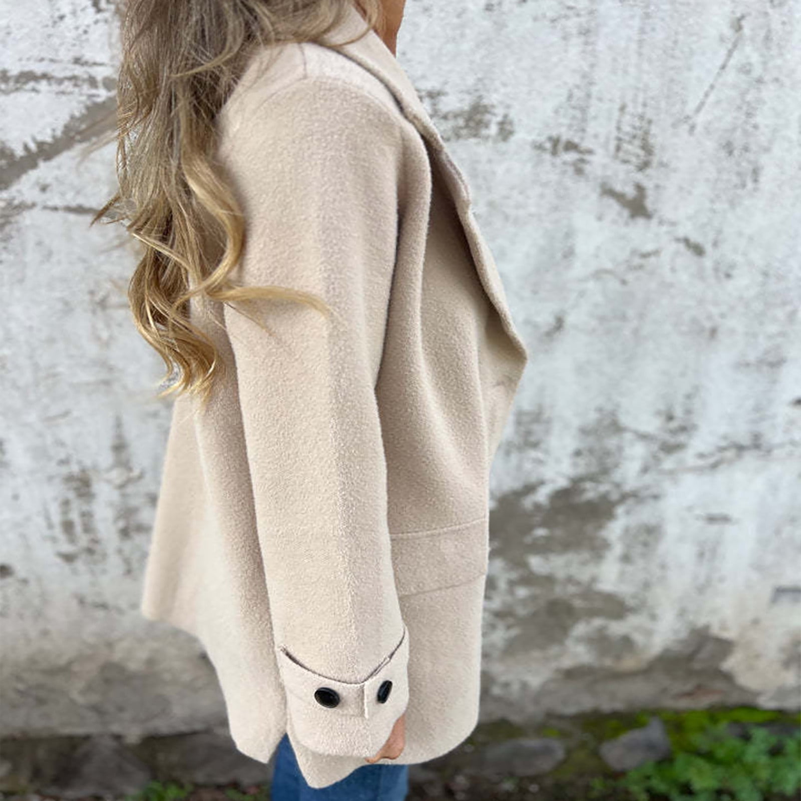 JGGSPWM Women's Wool Blend Coat Fall Lapel Single Breasted Mid Length Trench Jacket Open Front Solid Long Sleeve Peacoat Blazer Overcoat Beige XL